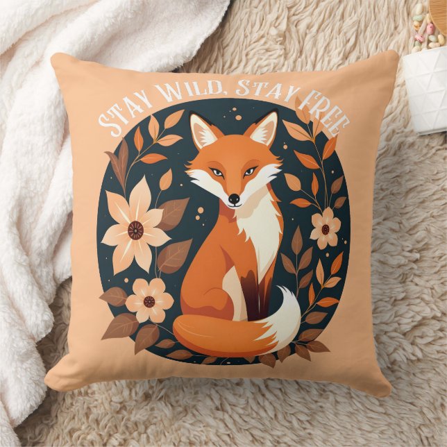 Boho Fox "Blijf wild, blijf vrij" Woodland Design Kussen (Deken)