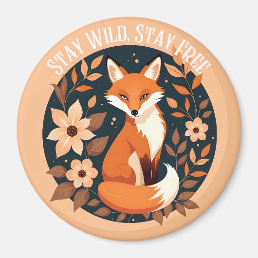 Boho Fox "Blijf wild, blijf vrij" Woodland Design Magneet (Voorkant)