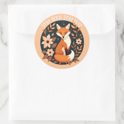 Boho Fox "Blijf wild, blijf vrij" Woodland Design Ronde Sticker (Tas)