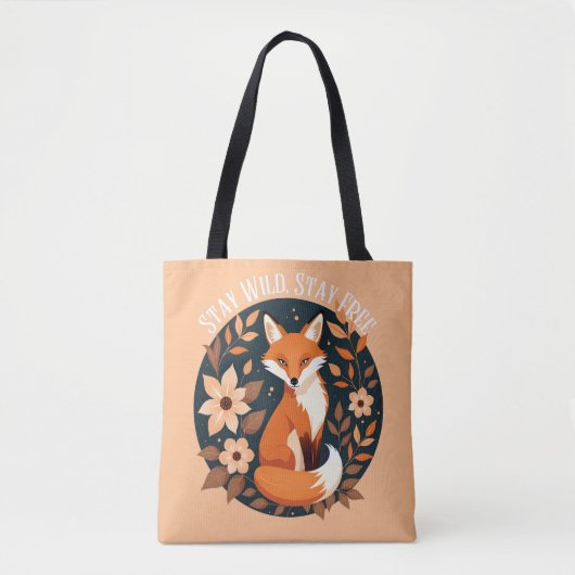Boho Fox "Blijf wild, blijf vrij" Woodland Design Tote Bag (Voorkant)