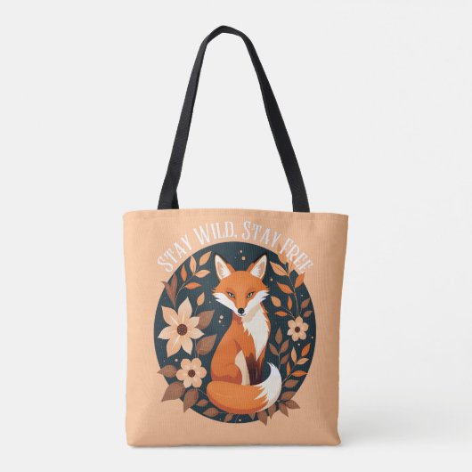 Boho Fox "Blijf wild, blijf vrij" Woodland Design Tote Bag (Achterkant)