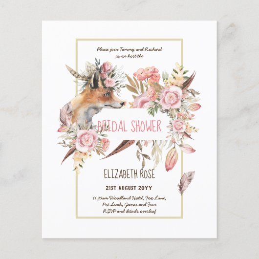 Boho FOX Bruiloft Feest Woodland Veren Bloemen Flyer (Voorkant)