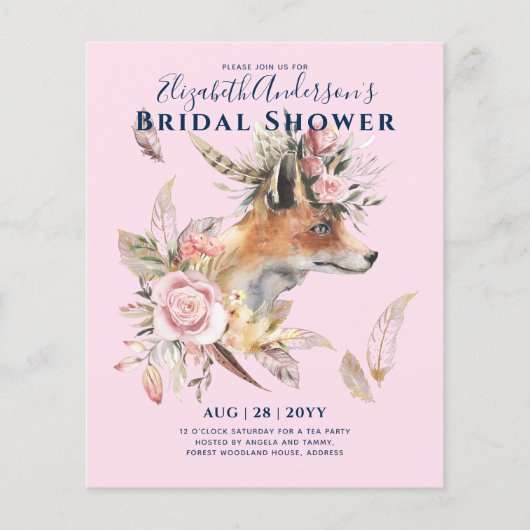Boho FOX Bruiloft Feest Woodland Veren Bloemen Flyer (Voorkant)
