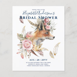 Boho FOX Bruiloft Feest Woodland Veren Bloemen Flyer