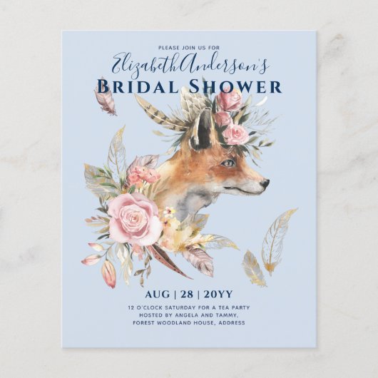 Boho FOX Bruiloft Woodland Veren Bloemen Flyer (Voorkant)