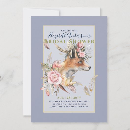 Boho FOX Bruiloft Woodland Veren Bloemen Kaart (Voorkant)