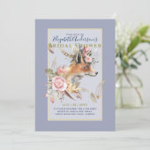 Boho FOX Bruiloft Woodland Veren Bloemen Kaart (Staand voorkant)