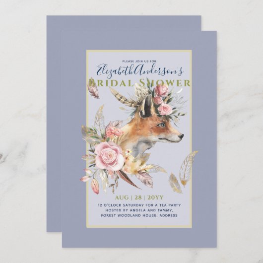 Boho FOX Bruiloft Woodland Veren Bloemen Kaart (Voorkant / Achterkant)