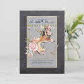 Boho FOX Bruiloftsfeest Woodland Veren Bloemen Kaart (Staand voorkant)