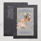 Boho FOX Bruiloftsfeest Woodland Veren Bloemen Kaart (Voorkant / Achterkant)