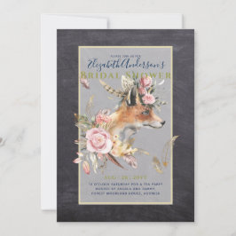 Boho FOX Bruiloftsfeest Woodland Veren Bloemen Kaart