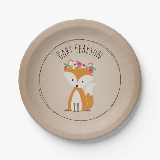 Boho Fox Cardstock geïnspireerd op aangepast Baby  Papieren Bordje (Voorkant)