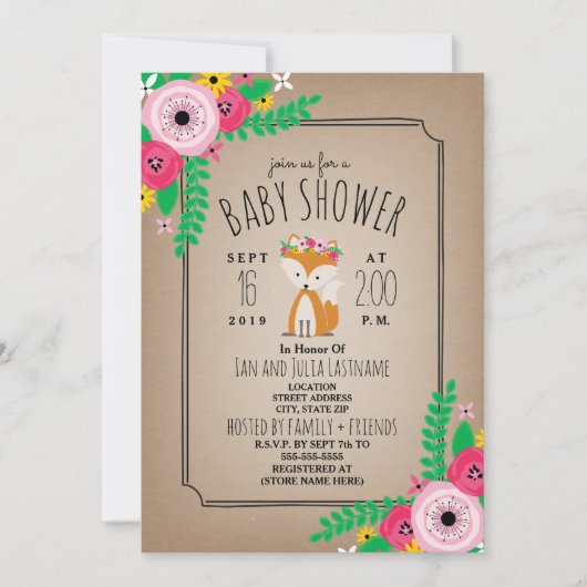 Boho Fox Cardstock Geïnspireerd Stripe Baby shower Kaart (Voorkant)