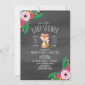 Boho Fox Dark Grey Waterverf Baby shower Invite Kaart (Voorkant)