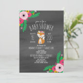 Boho Fox Dark Grey Waterverf Baby shower Invite Kaart (Staand voorkant)