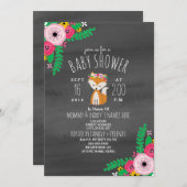 Boho Fox Dark Grey Waterverf Baby shower Invite Kaart (Voorkant / Achterkant)