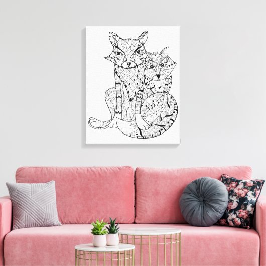 Boho Fox Doodle 6 Canvas Afdruk (Insitu (Woonkamer))