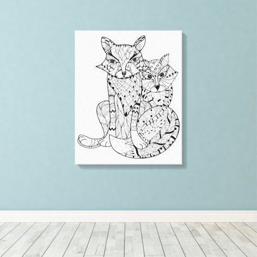 Boho Fox Doodle 6 Canvas Afdruk (Insitu (Houten vloer))