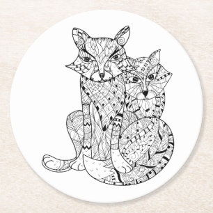Boho Fox Doodle Ronde Kartonnen Onderzetter