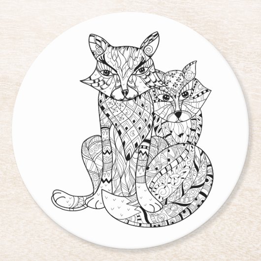 Boho Fox Doodle Ronde Kartonnen Onderzetter (Voorkant)
