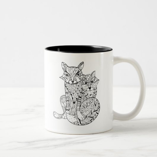 Boho Fox Doodle Tweekleurige Koffiemok (Rechts)