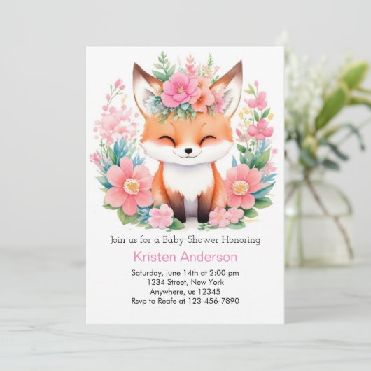Boho Fox Forest Bliss Meisje Baby shower Kaart (Staand voorkant)