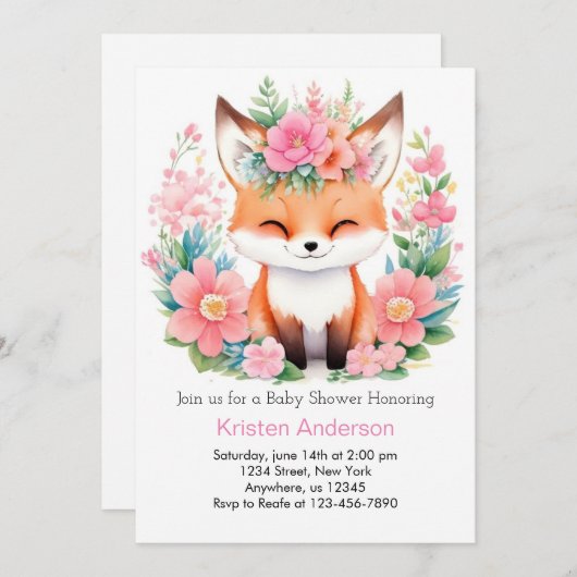 Boho Fox Forest Bliss Meisje Baby shower Kaart (Voorkant / Achterkant)