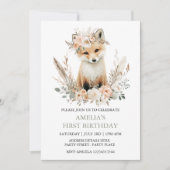 Boho Fox Girl 1st Birthday Invitation Alle leeftij Kaart (Voorkant)