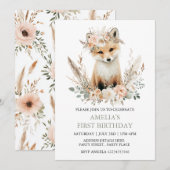 Boho Fox Girl 1st Birthday Invitation Alle leeftij Kaart (Voorkant / Achterkant)