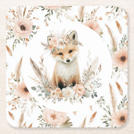 Boho Fox Girl Woodland Party Kartonnen Onderzetters