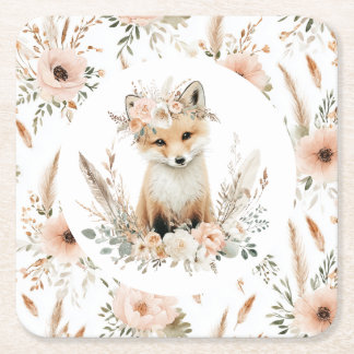 Boho Fox Girl Woodland Party Kartonnen Onderzetters