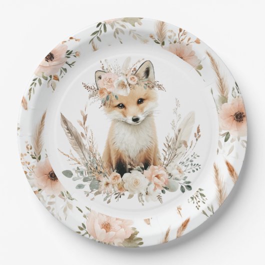 Boho Fox Girl Woodland Party Papieren Bordje (Voorkant)