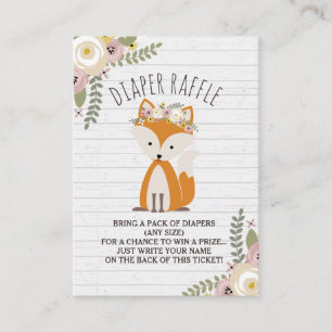 Boho Fox Grijs Hout Baby shower Luier Raffle Informatiekaartje
