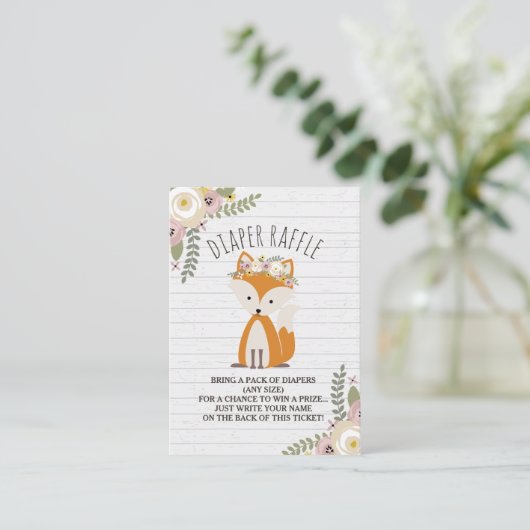Boho Fox Grijs Hout Baby shower Luier Raffle Informatiekaartje (Staand voorkant)
