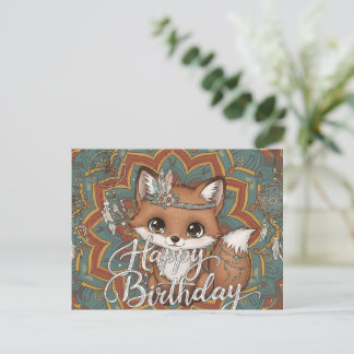 Boho Fox Happy Birthday Card  Briefkaart