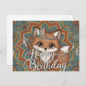 Boho Fox Happy Birthday Card Briefkaart (Voorkant / Achterkant)