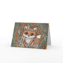 Boho Fox Happy Birthday Card 
