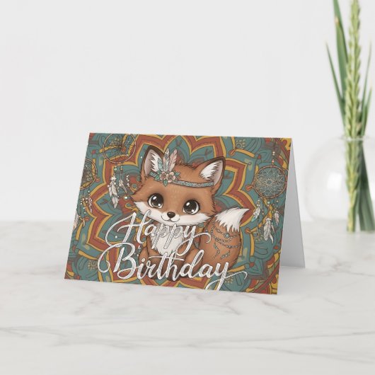 Boho Fox Happy Birthday Card  Kaart (Voorkant)