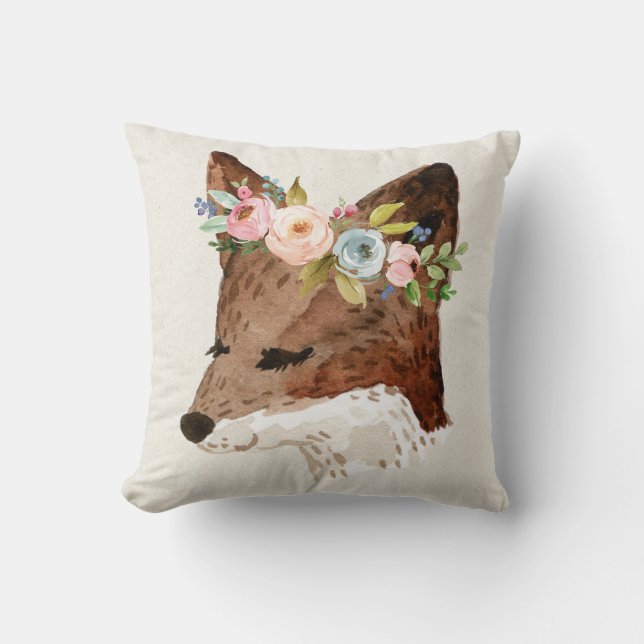 Boho Fox met Pastel Flowers Kussen (Voorkant)