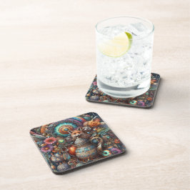 Boho Fox Raccoon Floral Design Bier Onderzetter
