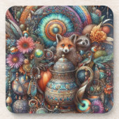Boho Fox Raccoon Floral Design Bier Onderzetter (Voorkant)