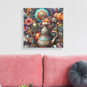 Boho Fox Raccoon Floral Design Canvas Afdruk (Insitu (Woonkamer))