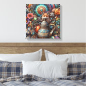 Boho Fox Raccoon Floral Design Canvas Afdruk (Insitu (Slaapkamer))