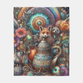 Boho Fox Raccoon Floral Design Fleece Deken (Voorkant)
