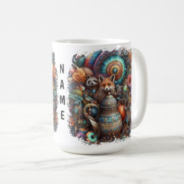 Boho Fox Raccoon Floral Design Koffiemok