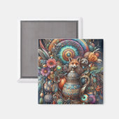 Boho Fox Raccoon Floral Design Magneet (Voorkant / Achterkant)