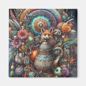 Boho Fox Raccoon Floral Design Magneet (Voorkant)