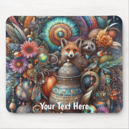 Boho Fox Raccoon Floral Design Muismat