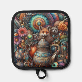 Boho Fox Raccoon Floral Design Pannenlap