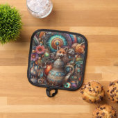 Boho Fox Raccoon Floral Design Pannenlap (Top down)